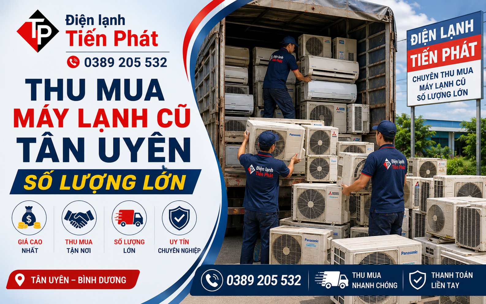 Thu mua máy lạnh cũ Tân Uyên số lượng lớn, định giá cao, tháo dỡ nhanh