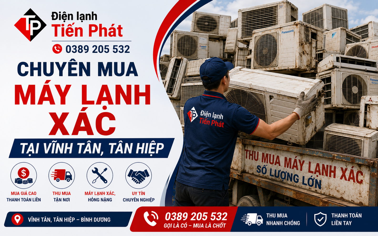 Chuyên mua máy lạnh xác tại Vĩnh Tân, Tân Hiệp giá thu mua kịch trần